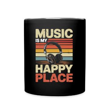 Music My Happy Place Music Lover DJ Headphones - Full Colour Mug - black - Front