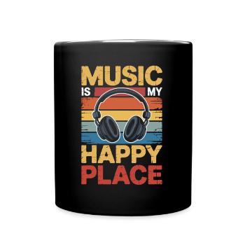 Music My Happy Place Music Lover DJ Headphones - Full Colour Mug - black - Front