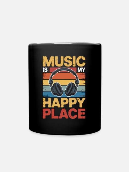 Music My Happy Place Musik Liebhaber DJ Kopfhörer - Tasse einfarbig - Schwarz