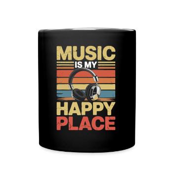 Music My Happy Place Music Lover DJ Headphones - Full Colour Mug - black - Front