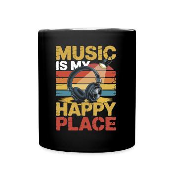 Music My Happy Place Music Lover DJ Headphones - Full Colour Mug - black - Front