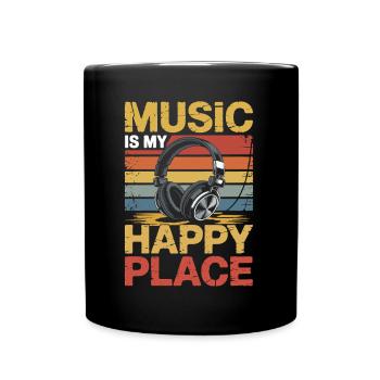 Music My Happy Place Music Lover DJ Headphones - Full Colour Mug - black - Front