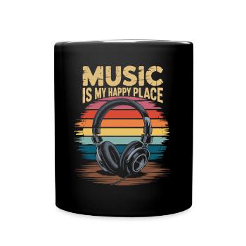 Music My Happy Place Music Lover DJ Headphones - Full Colour Mug - black - Front