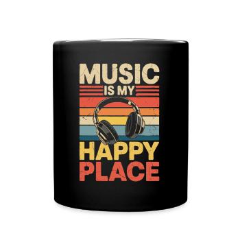 Music My Happy Place Music Lover DJ Headphones - Full Colour Mug - black - Front
