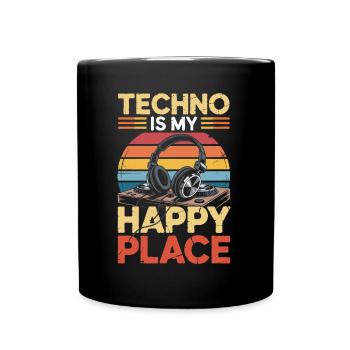 Techno My Happy Place Musik Liebhaber DJ Kopfhörer - Tasse einfarbig - Schwarz - Vorne