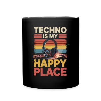 Techno My Happy Place Musik Liebhaber DJ Kopfhörer - Tasse einfarbig - Schwarz - Vorne