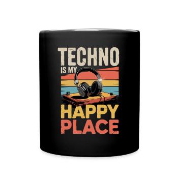 Techno My Happy Place Musik Liebhaber DJ Kopfhörer - Tasse einfarbig - Schwarz - Vorne