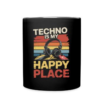 Techno My Happy Place Musik Liebhaber DJ Kopfhörer - Tasse einfarbig - Schwarz - Vorne