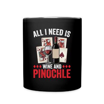 Pinochle Und Rotwein Karten Spielen Binokel - Tasse einfarbig - Schwarz - Vorne
