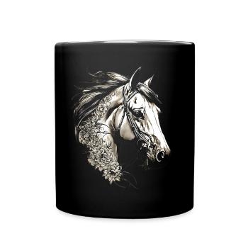 HORSE HORSES VINTAGE FLOWER🌼 🐴🌸🌈🐎🏇 - Full Colour Mug - black - Front