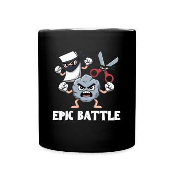 Schere Stein Papier Kawaii Charaktere Schulspiel - Tasse einfarbig - Schwarz - Vorne