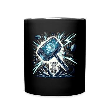 Wikinger Design mit mystischen Runen Thor Hammer - Tasse einfarbig - Schwarz - Vorne