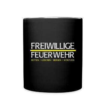 Freiwillige Feuerwehr THREE 1 Schriftzug - Tasse einfarbig - Schwarz - Vorne
