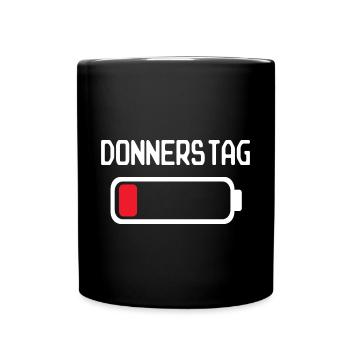 Donnerstag Batterien leer Design - Tasse einfarbig - Schwarz - Vorne