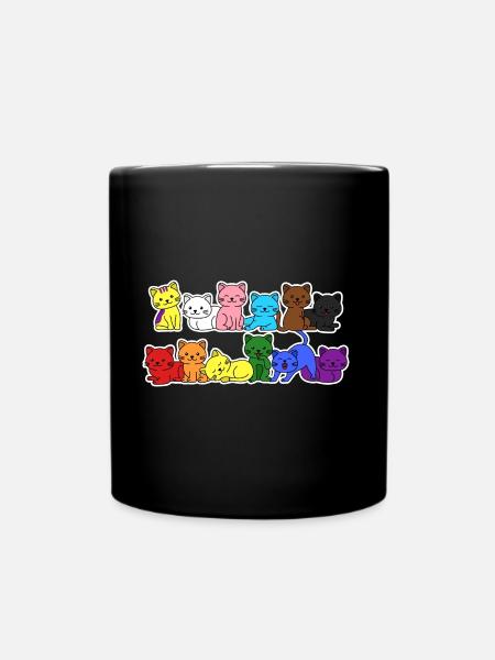 Pride Progress Flag Cat for Equality - Full Colour Mug - black