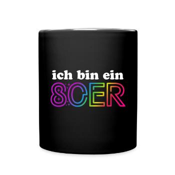 Ich bin ein 80er - bunter Regenbogen - Kostüm - Tasse einfarbig - Schwarz - Vorne