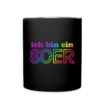 Ich bin ein 80er - bunter Regenbogen - Kostüm - Tasse einfarbig - Schwarz - Vorne