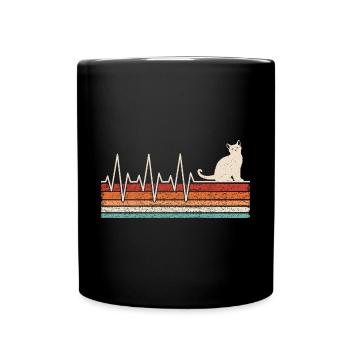 Katzen Herzschlag - Tasse einfarbig - Schwarz - Vorne
