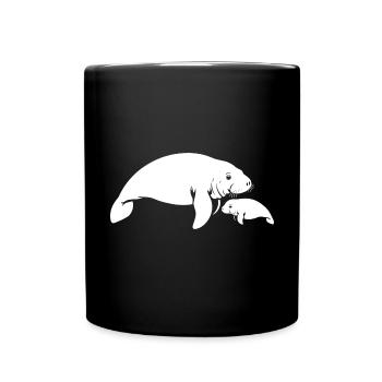 Manatee Mama mit Baby - Seekuh - Sirene - Tasse einfarbig - Schwarz - Vorne