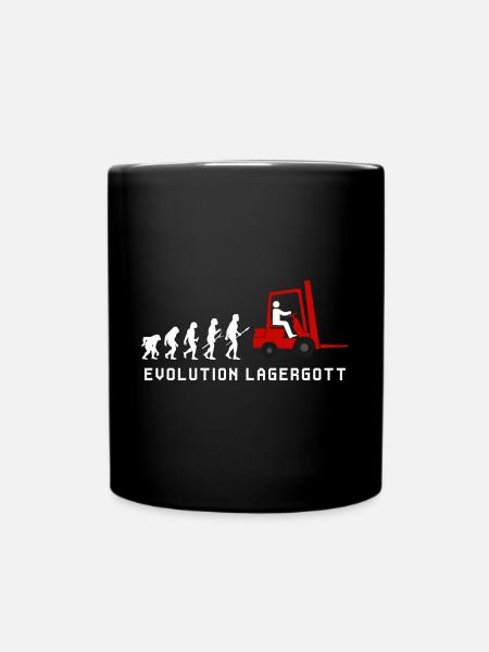 Evolution Lagergott Staplerfahrer Lustiges Stapler - Tasse einfarbig - Schwarz