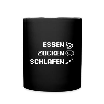 Essen Zocken Schlafen Gamer Gaming - Tasse einfarbig - Schwarz - Vorne