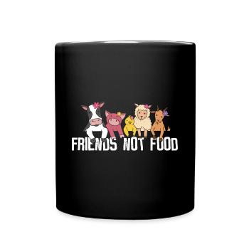 Friends not Food - Tierliebe, Tierschutz & Vegan - Tasse einfarbig - Schwarz - Vorne