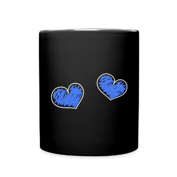 Hearts blue - Full Colour Mug - black - Front