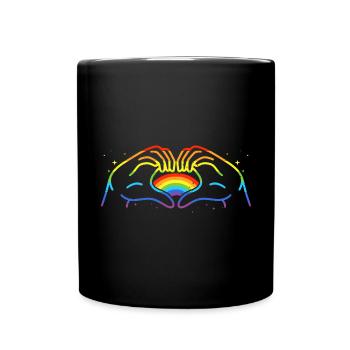 CSD LGBT Hände formen Regenbogen Herz Pride - Tasse einfarbig - Schwarz - Vorne