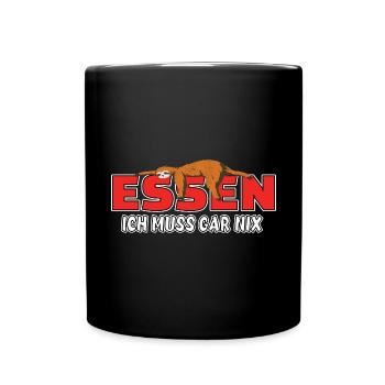 Essen ich muss gar nix Faultier Heimat - Tasse einfarbig - Schwarz - Vorne