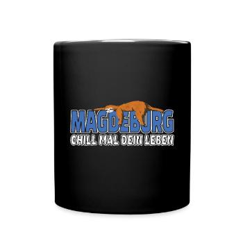 Magdeburg chill mal dein Leben Faultier Heimat - Tasse einfarbig - Schwarz - Vorne
