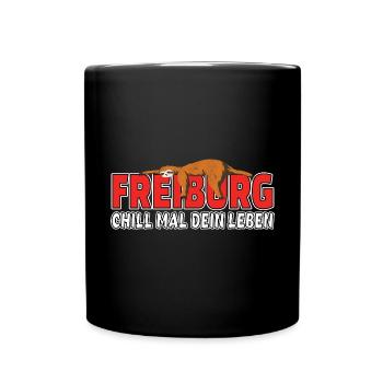 Freiburg chill mal dein Leben Faultier Heimat - Tasse einfarbig - Schwarz - Vorne