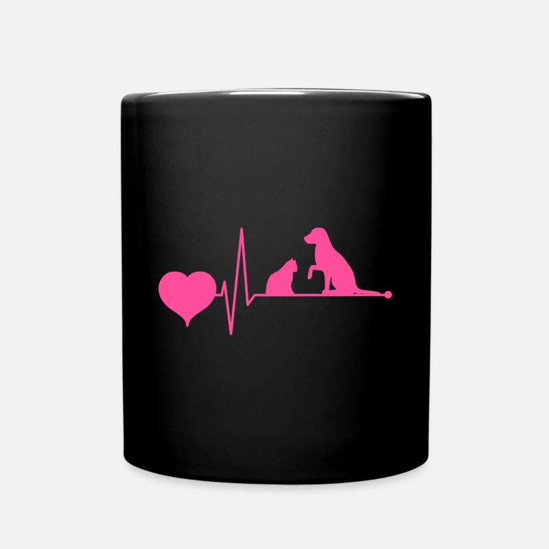 Katze und & Hund Mama Mutter Mom Pink Herzschlag - Tasse einfarbig - Schwarz