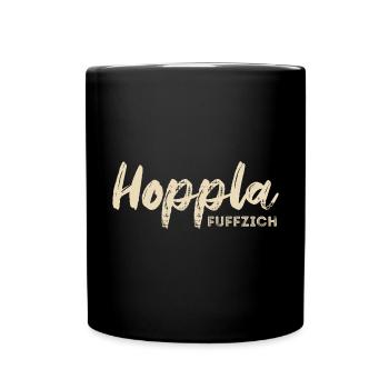 Hoppla, fuffzich - 50. Geburtstag Spruch - Tasse einfarbig - Schwarz - Vorne