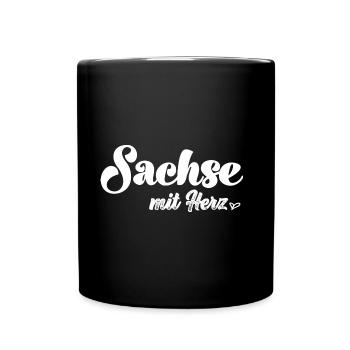 Sachse mit Herz Sachsen Ostdeutschland - Tasse einfarbig - Schwarz - Vorne