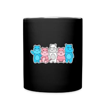Trans flag hippopotamus design for trans people - Full Colour Mug - black - Front