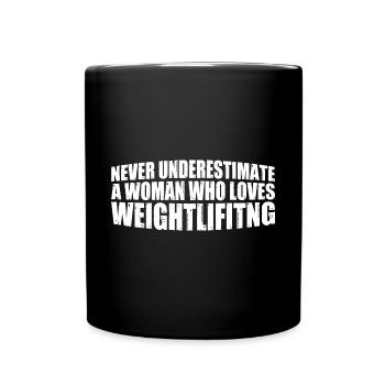 Ne sous-estimez jamais une femme en poids 4 - Mug uni - noir - Devant