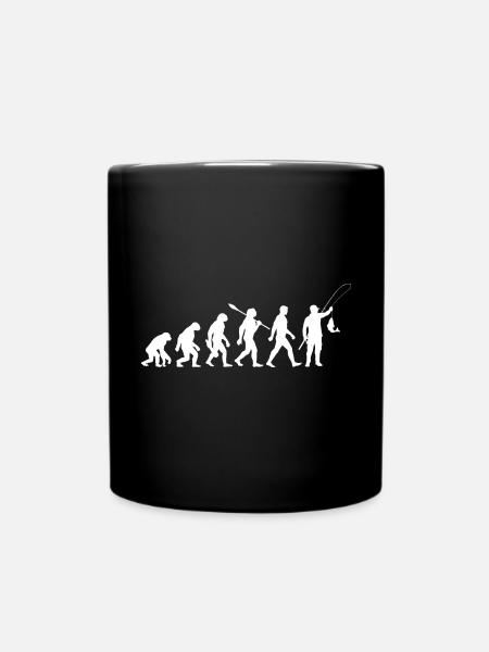 Evolution - Angeln - Angler - Fische fangen - Tasse einfarbig - Schwarz
