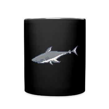 Retro Pixel Weißer Hai - Tasse einfarbig - Schwarz - Vorne