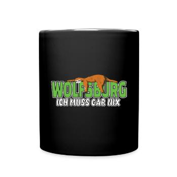 Wolfsburg ich muss gar nix Faultier Heimat - Tasse einfarbig - Schwarz - Vorne