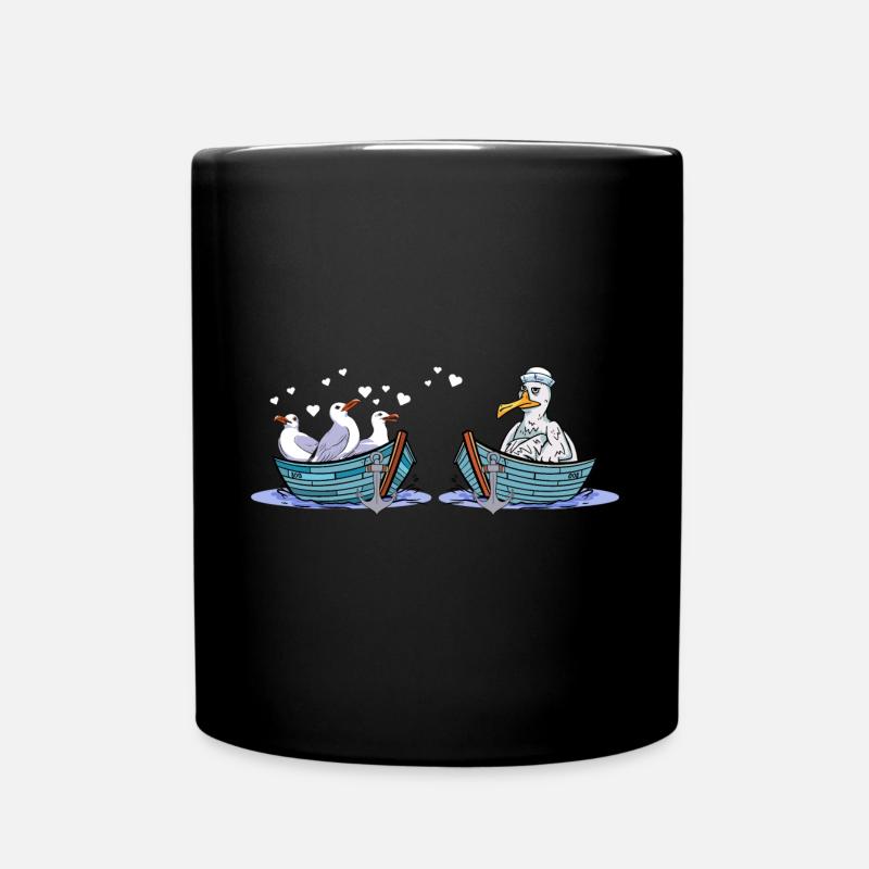 Möwen Boot Seemänner Liebe Seevögel Valentin - Tasse einfarbig - Schwarz