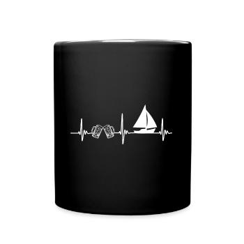 Heartbeat Sailing Beer ECG Lake Pulse Ship Sea - Full Colour Mug - black - Front