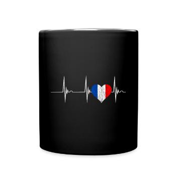 Frankreich Herz Franzose Herzschlag EKG Puls Franc - Tasse einfarbig - Schwarz - Vorne