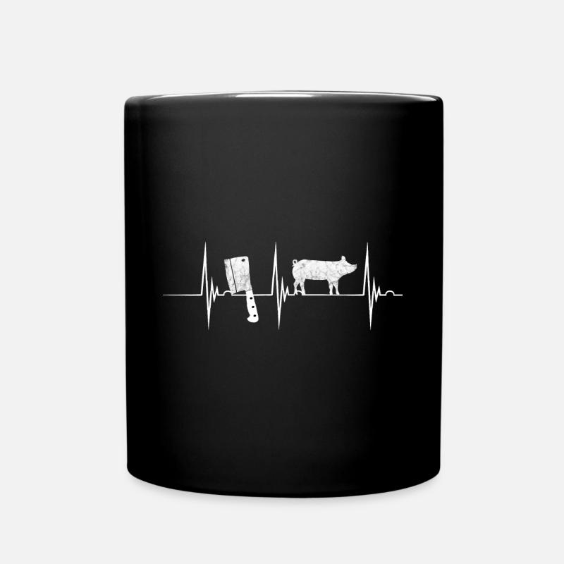 Metzger Fleischer Herzschlag EKG Puls Fleischzerle - Tasse einfarbig - Schwarz