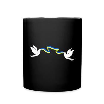 Dove Ribbon Ukraine Two Dove Biting Ukraine Flag - Tasse einfarbig - Schwarz - Vorne