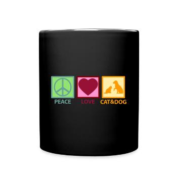 Katze und & Hund Mama Mutter Mom Peace Love - Tasse einfarbig - Schwarz - Vorne