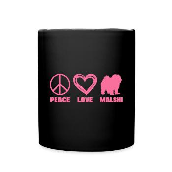 Malshi Dog Maltese Shih tzu Mix Mom Peace Pink - Full Colour Mug - black - Front