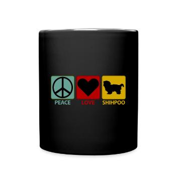 Shih Poo Shihpoo Dog Mix Peace Love - Full Colour Mug - black - Front