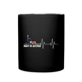 Mäht in Austria Herzschlag Rasenmähen Garten - Tasse einfarbig - Schwarz - Vorne