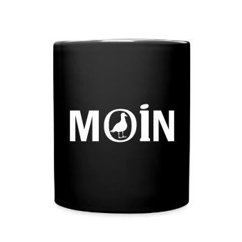 Moin mit der Möwe Nordsee Ostsee - Tasse einfarbig - Schwarz - Vorne