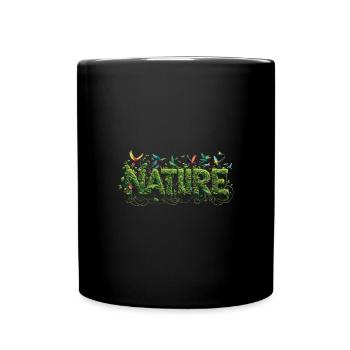 Pflanzenschriftzug NATURE & fliegende Vögel - Tasse einfarbig - Schwarz - Vorne